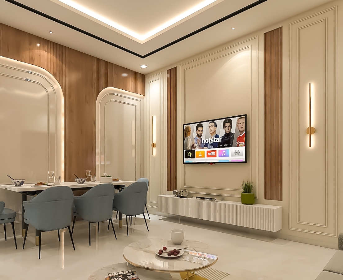 Living and dining interior design render